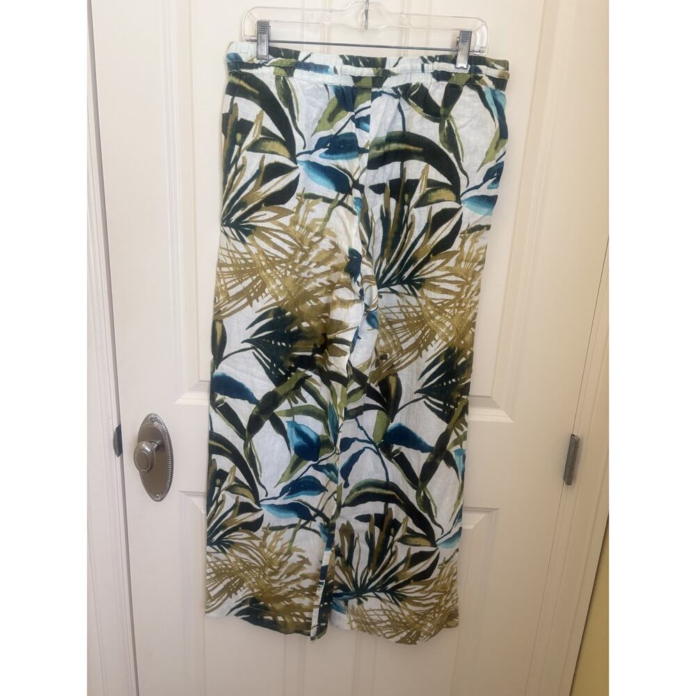 Chico’s Wide Leg Linen Size 1 Floral Tropical Pull On Pant Green Blue - Picture 4 of 4